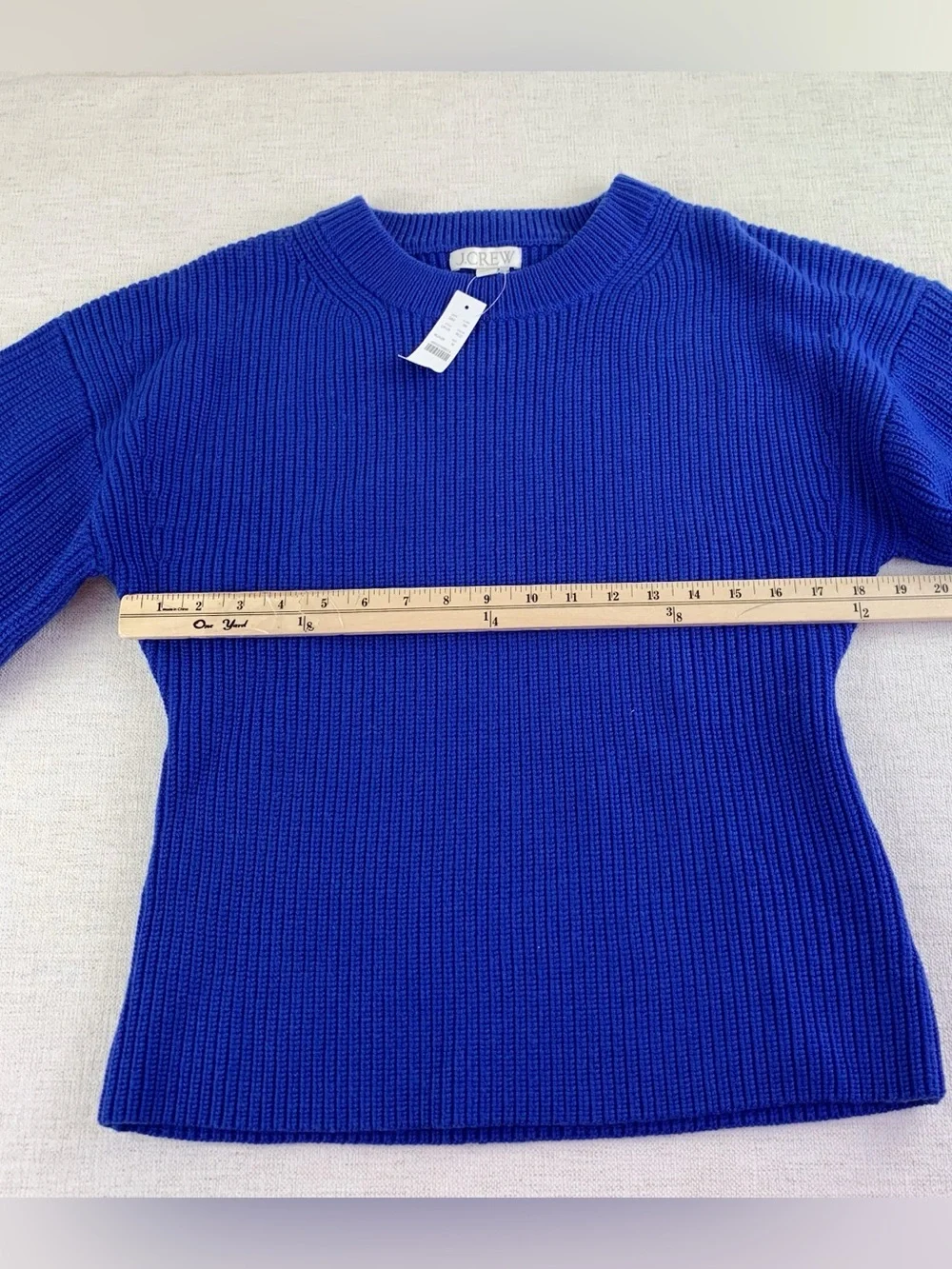 J Crew women's M Fitted-waist crewneck sweater in ribbed merino wool in blue